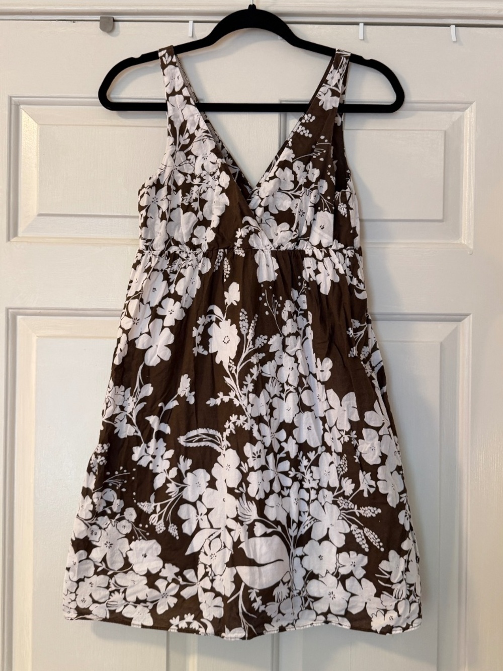 Y2K Old Navy Floral Babydoll Dress Brown White Women's Small Tropical Summer.